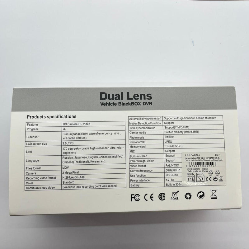 Lente Dual Blackbox DVR para Vehículo 1296p con Pantalla LCD 3” LTPS – Seguridad Avanzada en la Carretera